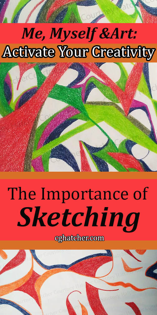 Activate your creativity, a blog post by Courtney Hatcher. The importance of sketching. Abstract art using organic shape and vibrant color.