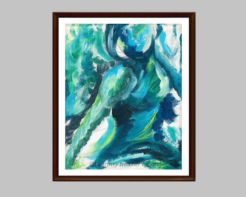 Listen by Coutney Hatcher. Abstract painting print. Teal giclee print, turquoise art print, colorful abstract wall art, gesture art, modern home decor, expressive figure art. 