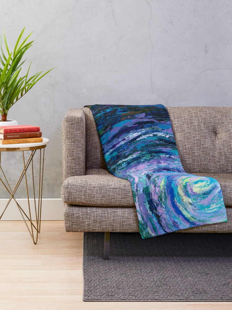 Abstract art throw blanket by Courtney Hatcher. Blue, purple. Expressive art. Palette knife painting. Colorful home decor. Home styling. Beautiful blanket.